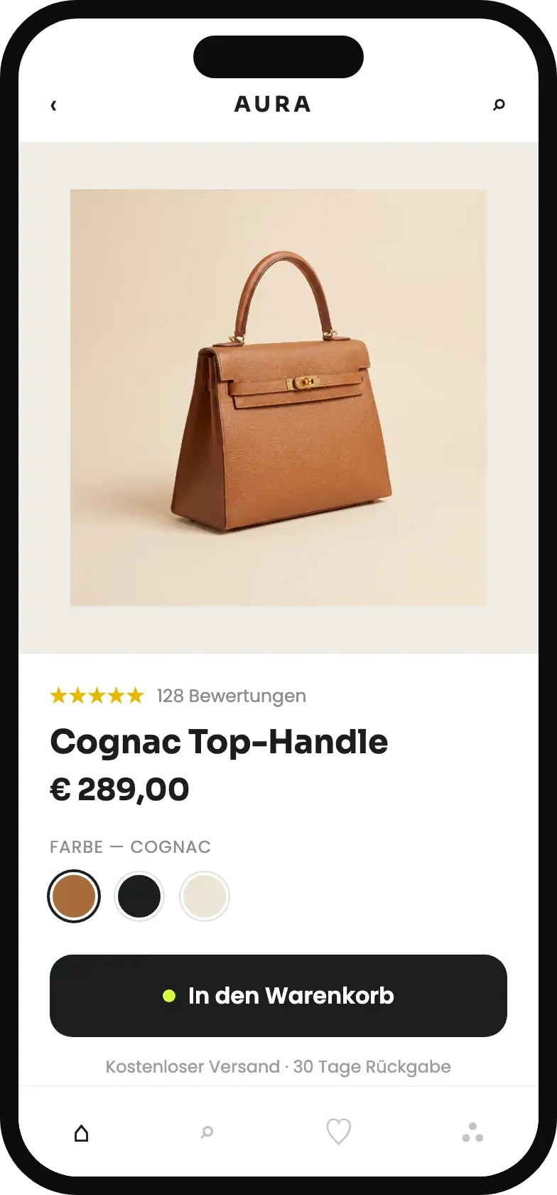 Dasselbe AI-Produktfoto auf einer mobilen Produktseite
